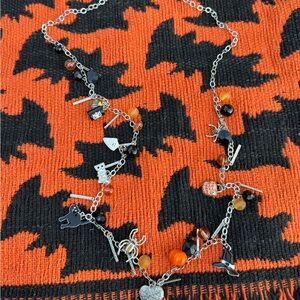 Halloween Charm Necklace with Black and Orange Accents